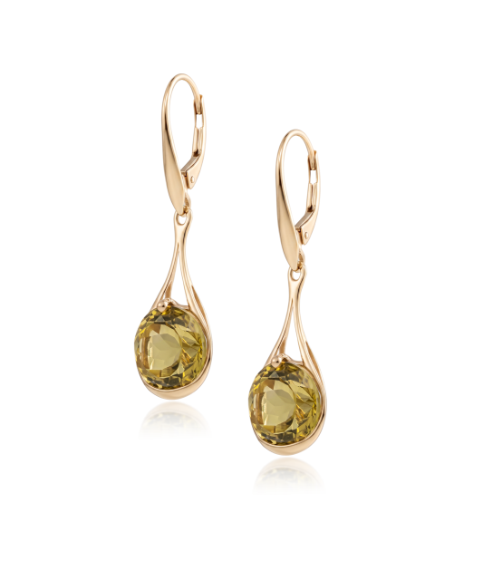 Gold earrings with green quartzes