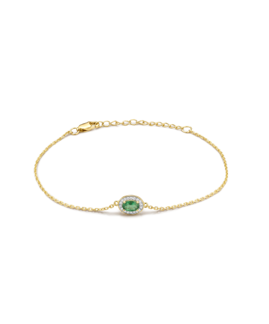 Yellow gold bracelet with emerald and diamonds