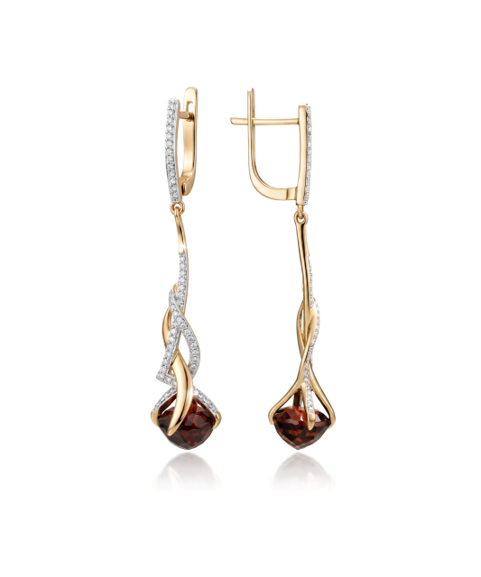 Rose gold earrings with garnets and diamonds