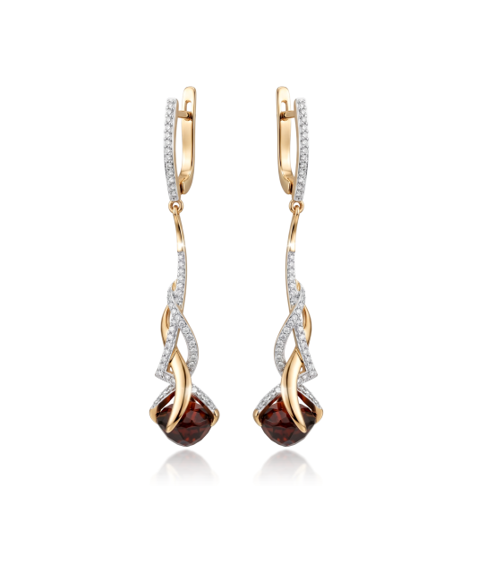 Rose gold earrings with garnets and diamonds