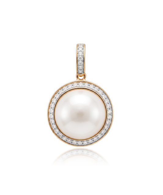 Gold pendant with pearl and diamonds