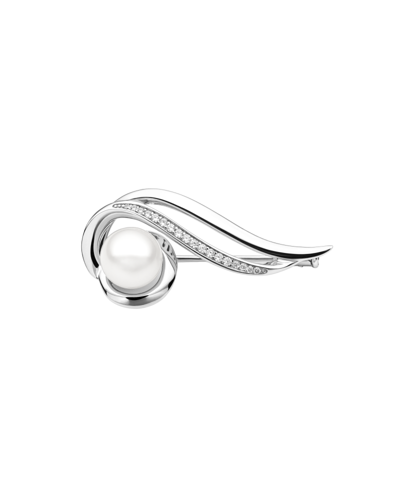 Sterling silver  brooch with pearl and zircons