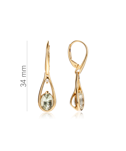 Gold earrings with green amethysts and diamonds