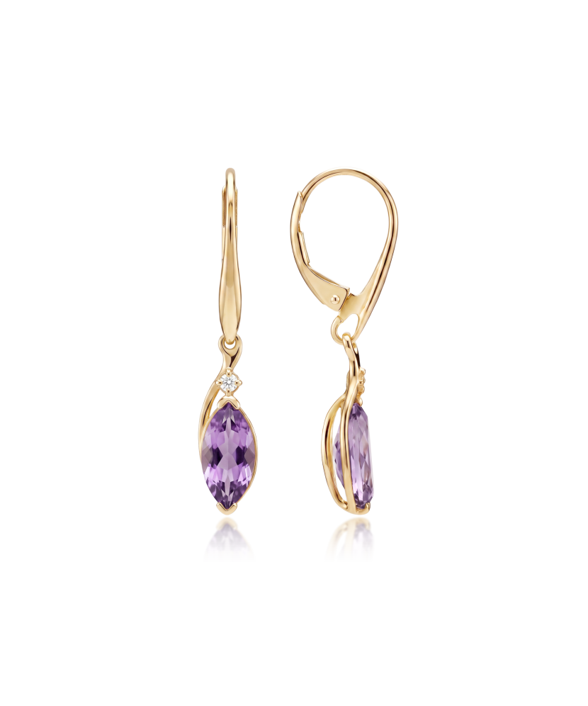 Gold earrings with amethysts and diamonds