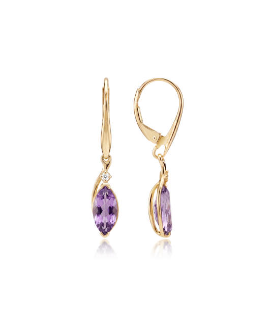 Gold earrings with amethysts and diamonds