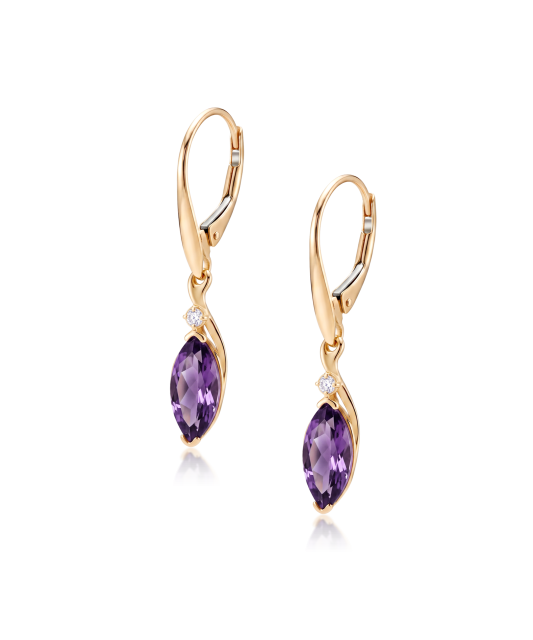 Gold earrings with amethysts and diamonds