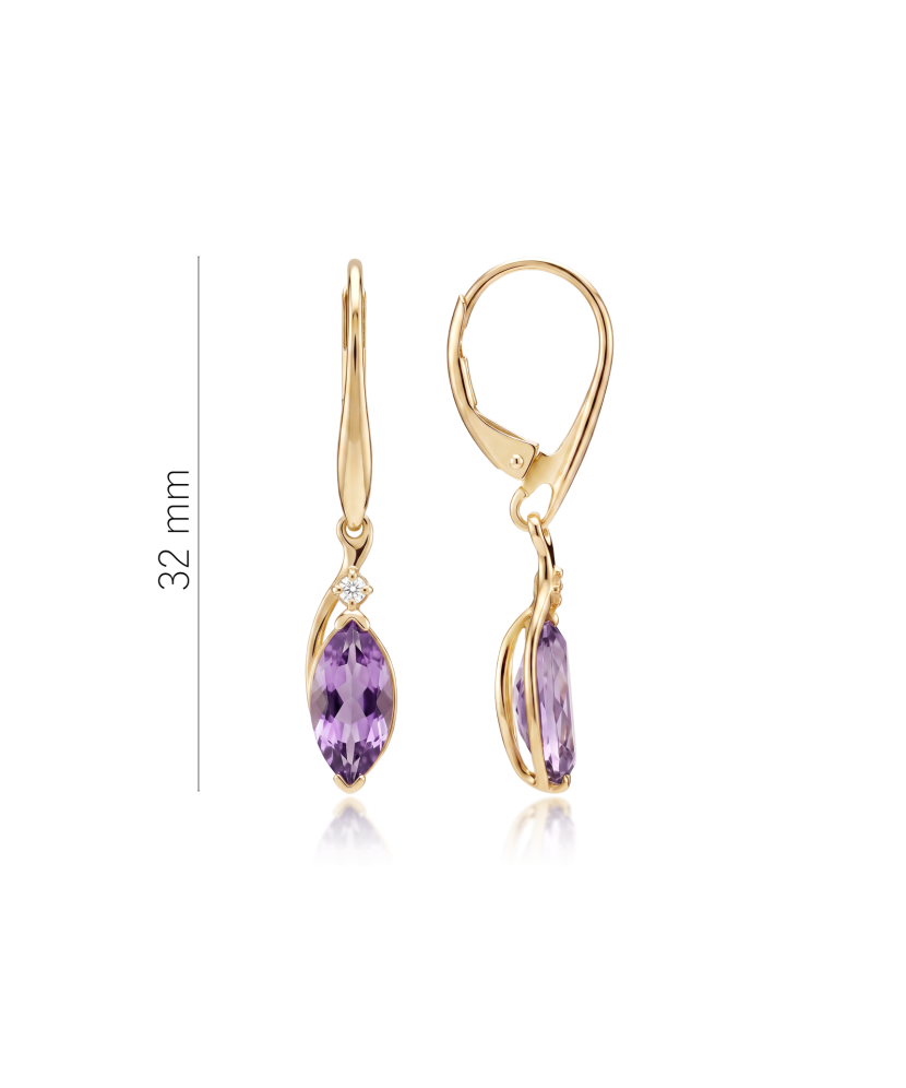 Gold earrings with amethysts and diamonds