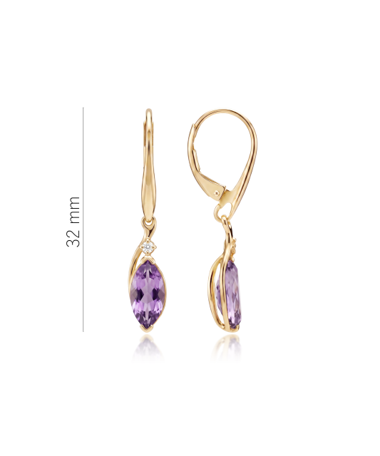Gold earrings with amethysts and diamonds