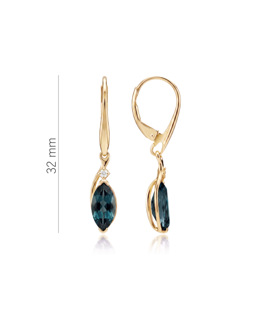 Gold earrings with London topazes and diamonds