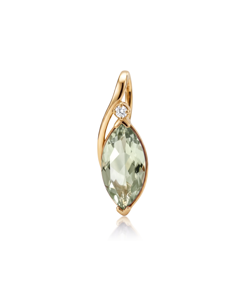 Gold pendant with green amethyst and diamond