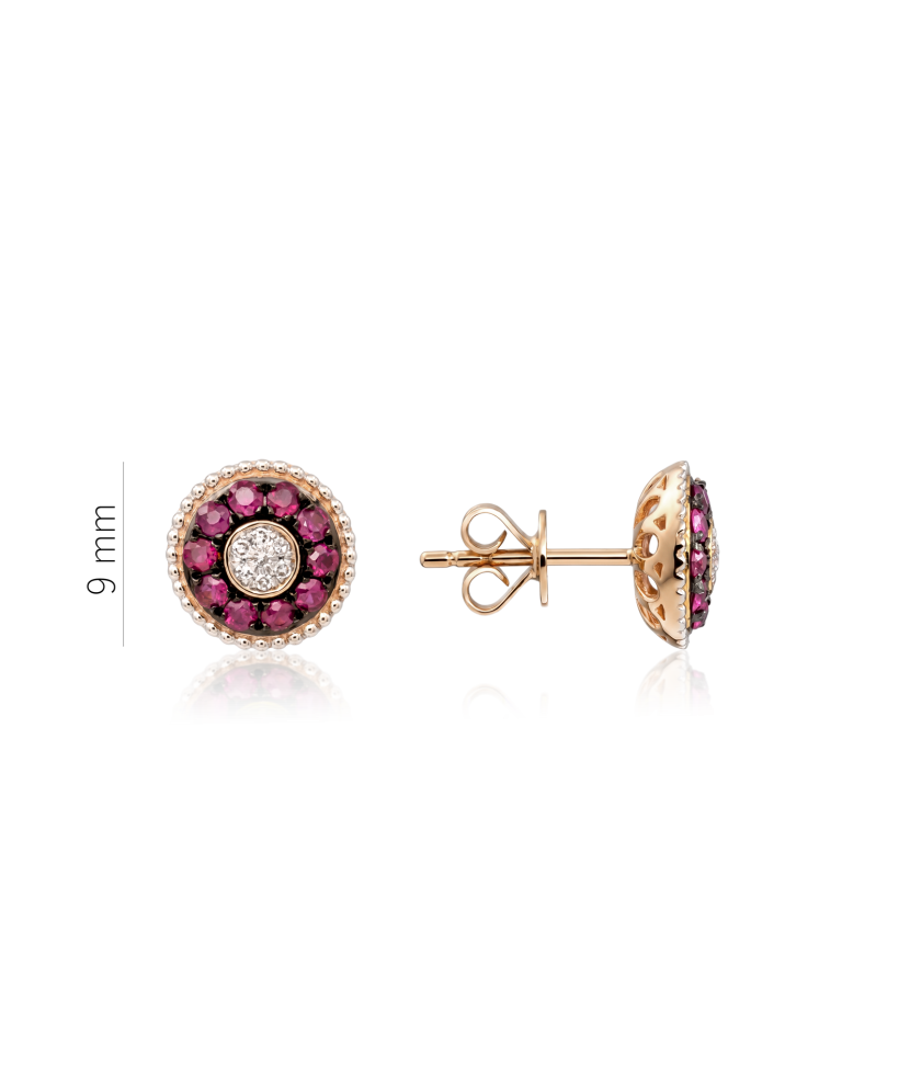 Gold earrings with diamonds and rubies
