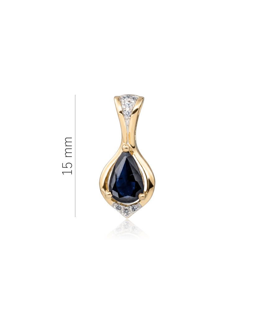 Yellow gold pendant with sapphire and diamonds