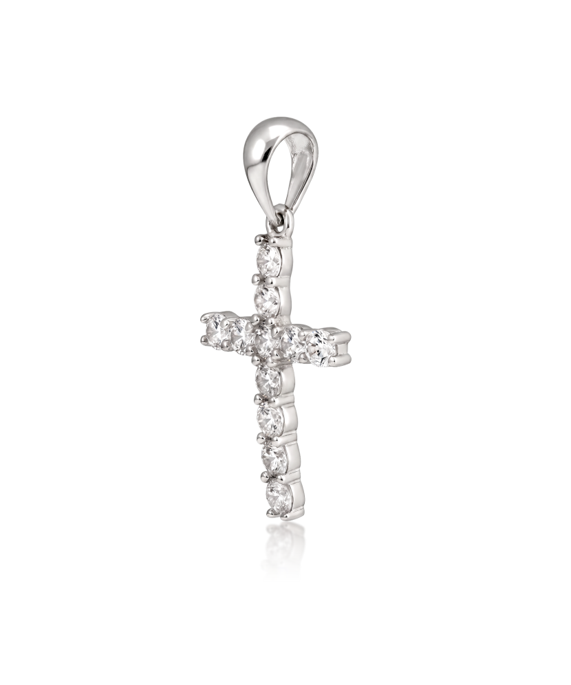 White gold pendant with zircons "cross" 30mm