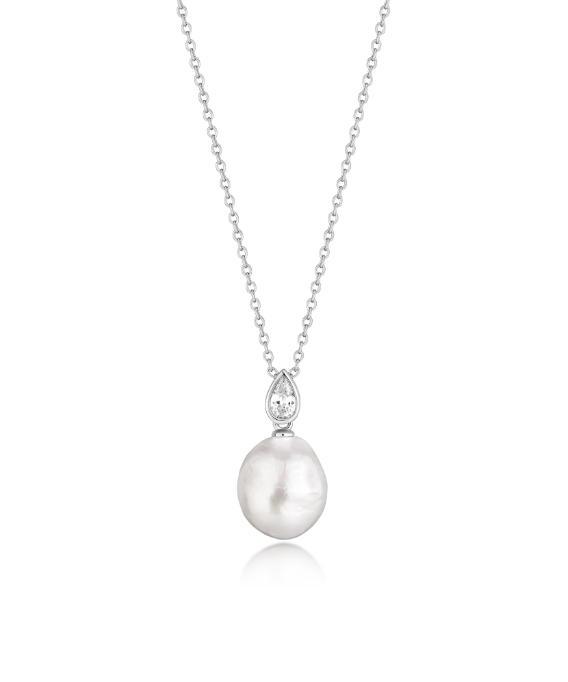 Silver chain with pearl and cubic zirconia