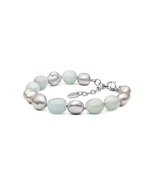Bracelet with aquamarine and pearl
