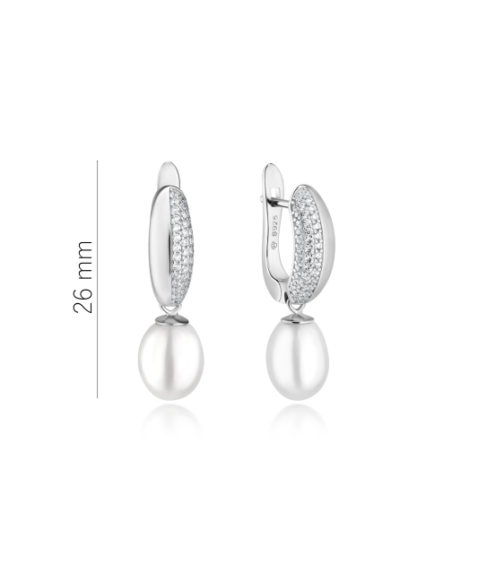 Sterling silver earrings with pearls and zircons