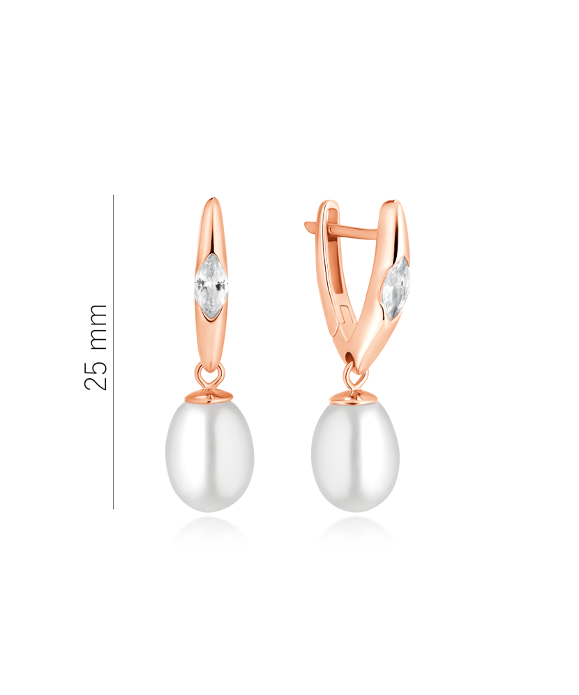 Gilded sterling silver earrings with pearls and zircons