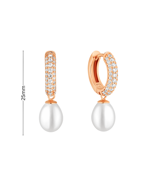 Gilded sterling silver earrings with pearls and zircons