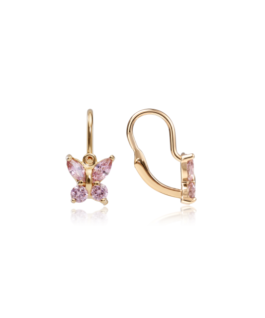 Gold earrings with zircons "butterfly"