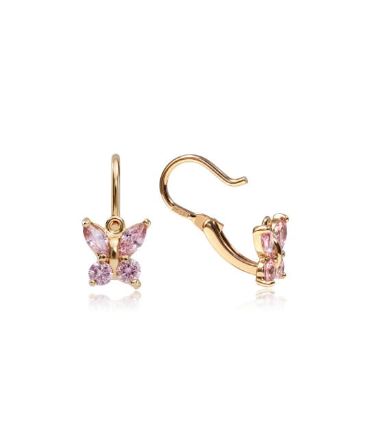 Gold earrings with zircons "butterfly"