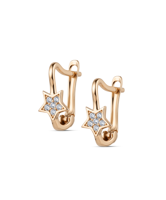 Gold earrings with zircons "star"