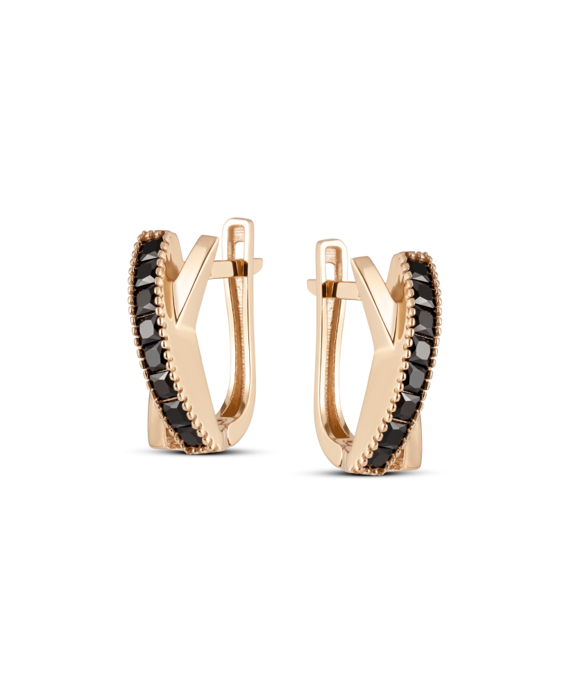 Gold earrings with onyx