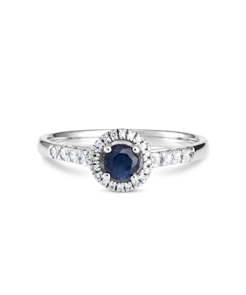 White gold ring with sapphires and diamonds