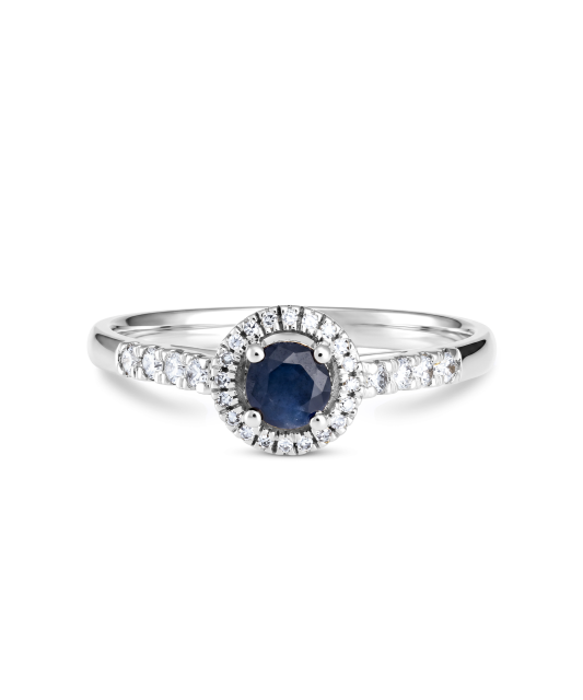 White gold ring with sapphires and diamonds