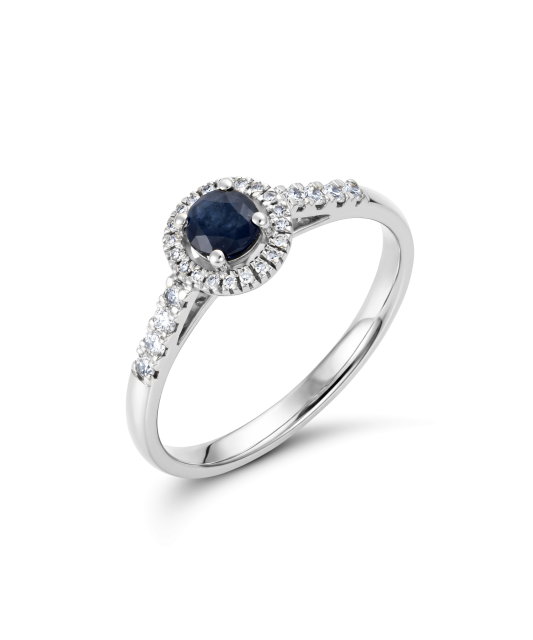 White gold ring with sapphires and diamonds