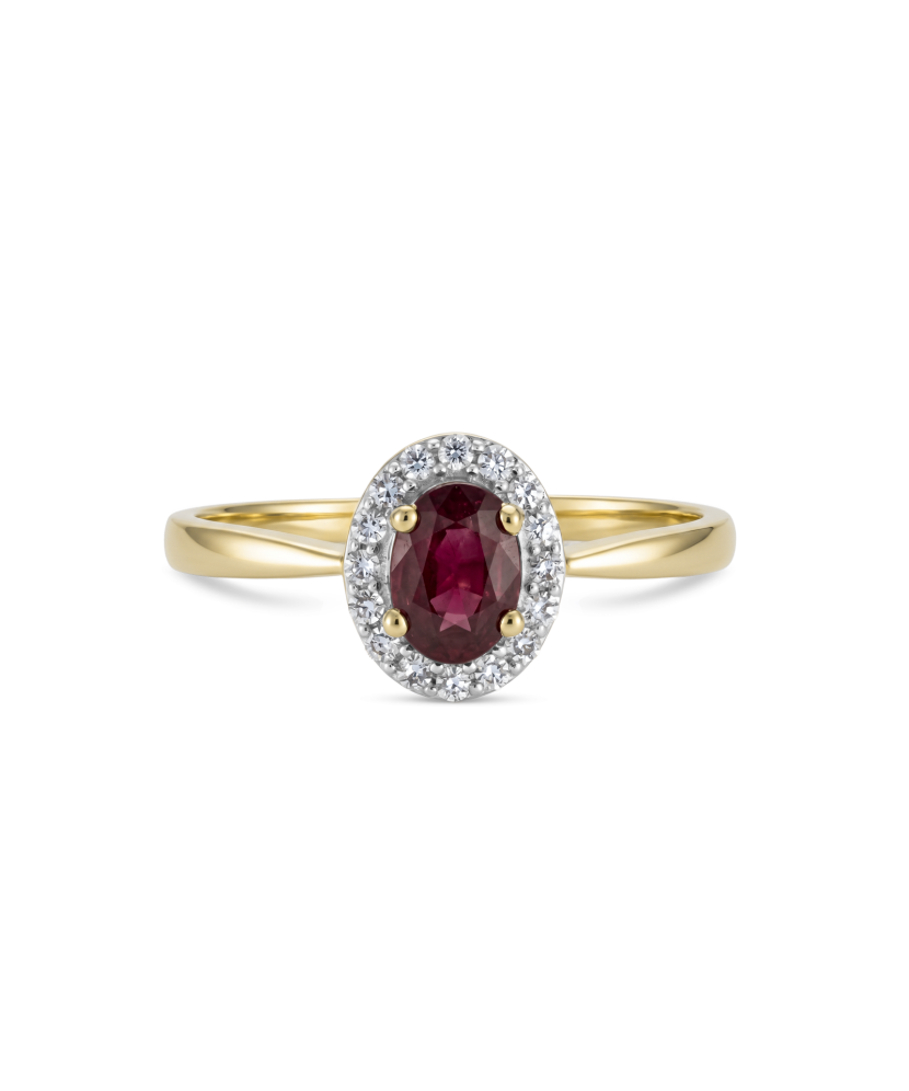 Yellow gold ring with diamonds and ruby