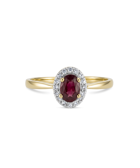 Yellow gold ring with diamonds and ruby
