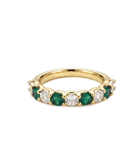 Yellow gold ring with diamonds and emeralds
