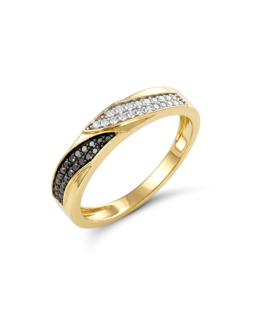 Yellow gold ring with diamonds and black diamonds