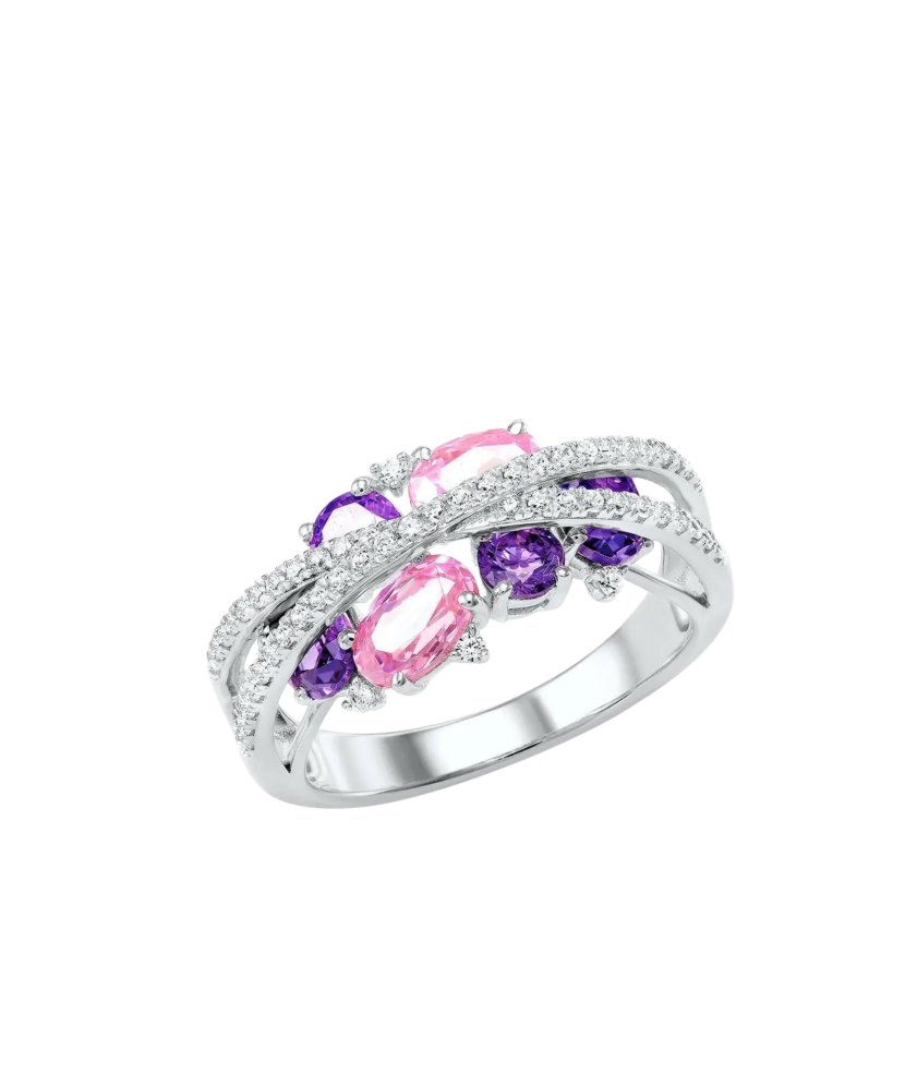 Sterling silver ring with amethysts and zircons