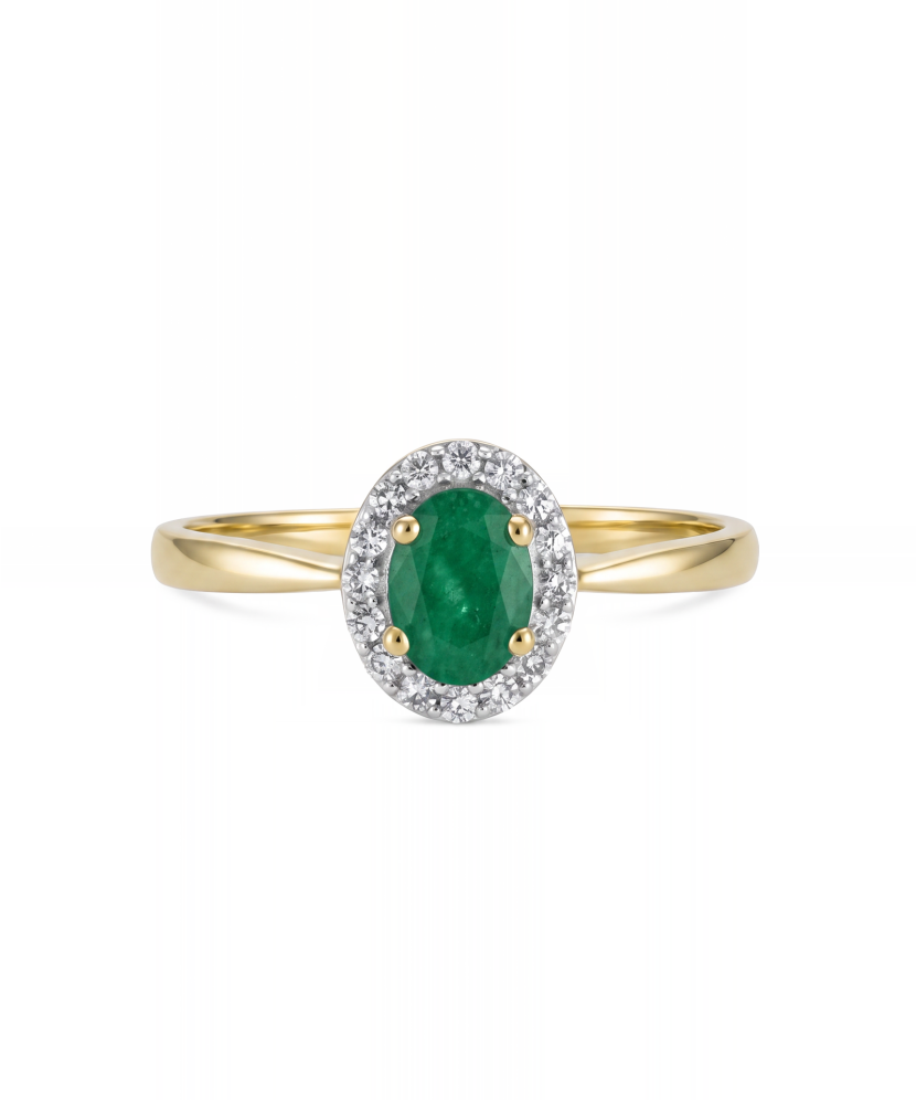 Yellow gold ring with emerald and diamonds