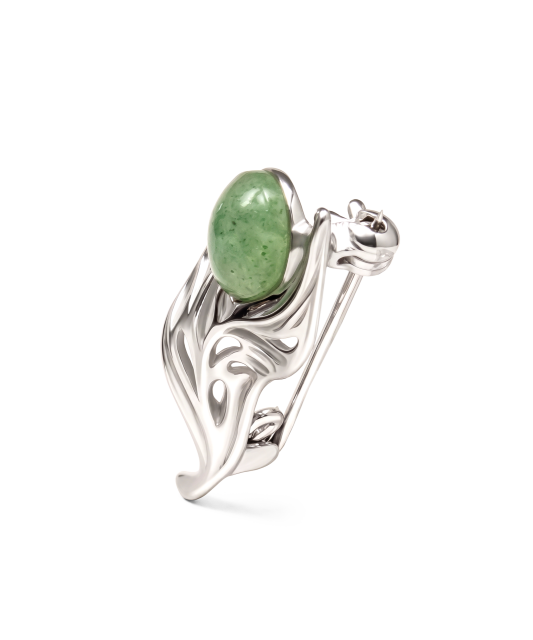 Silver brooch with green quartz