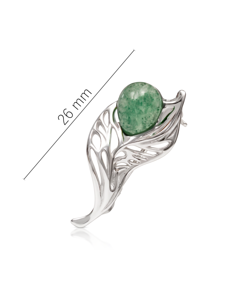 Silver brooch with green quartz