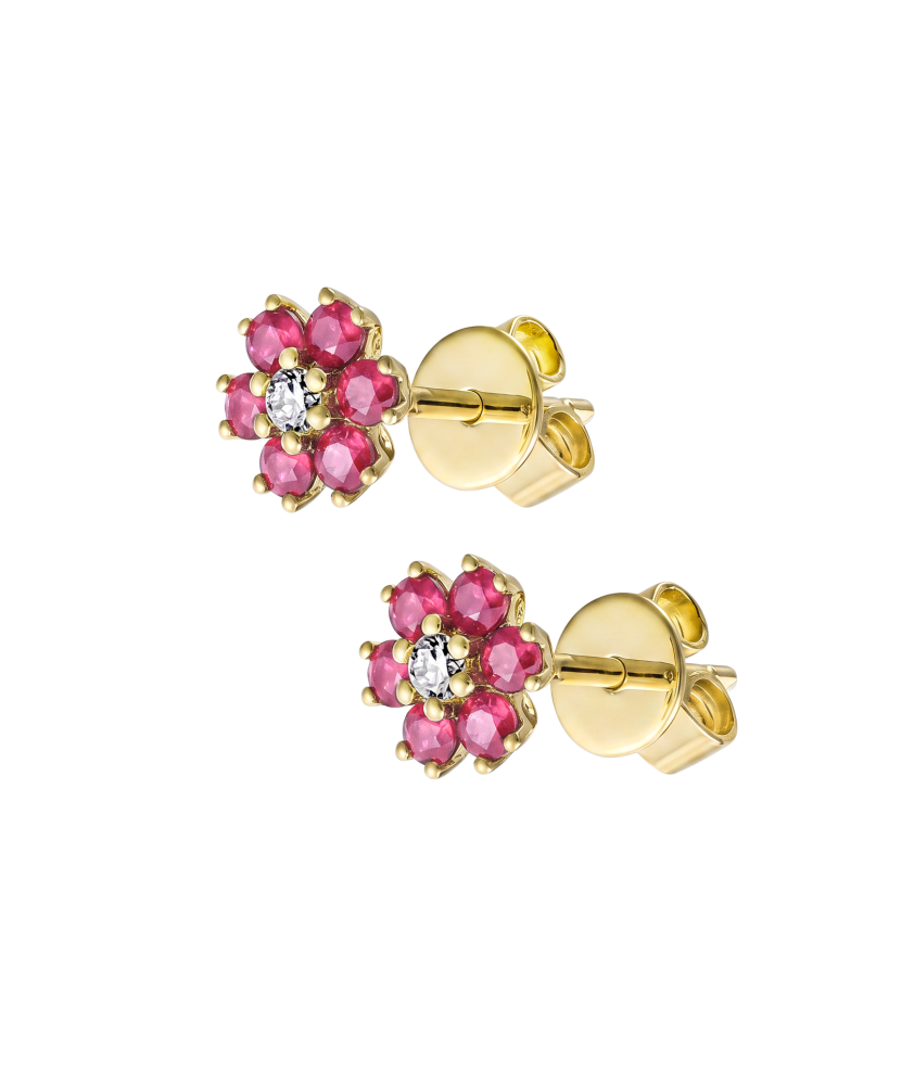 Yellow gold earrings with diamond and rubies