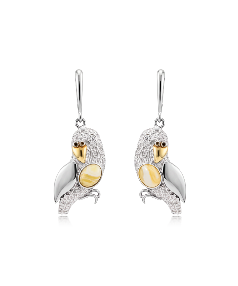 Silver earrings with amber and cubic zirconia