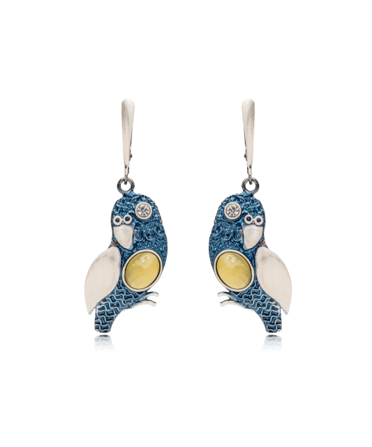 Silver earrings with amber and cubic zirconia