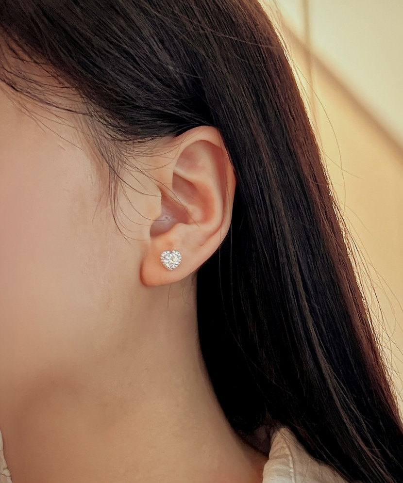 Sterling silver earrings with zircons "Heart"