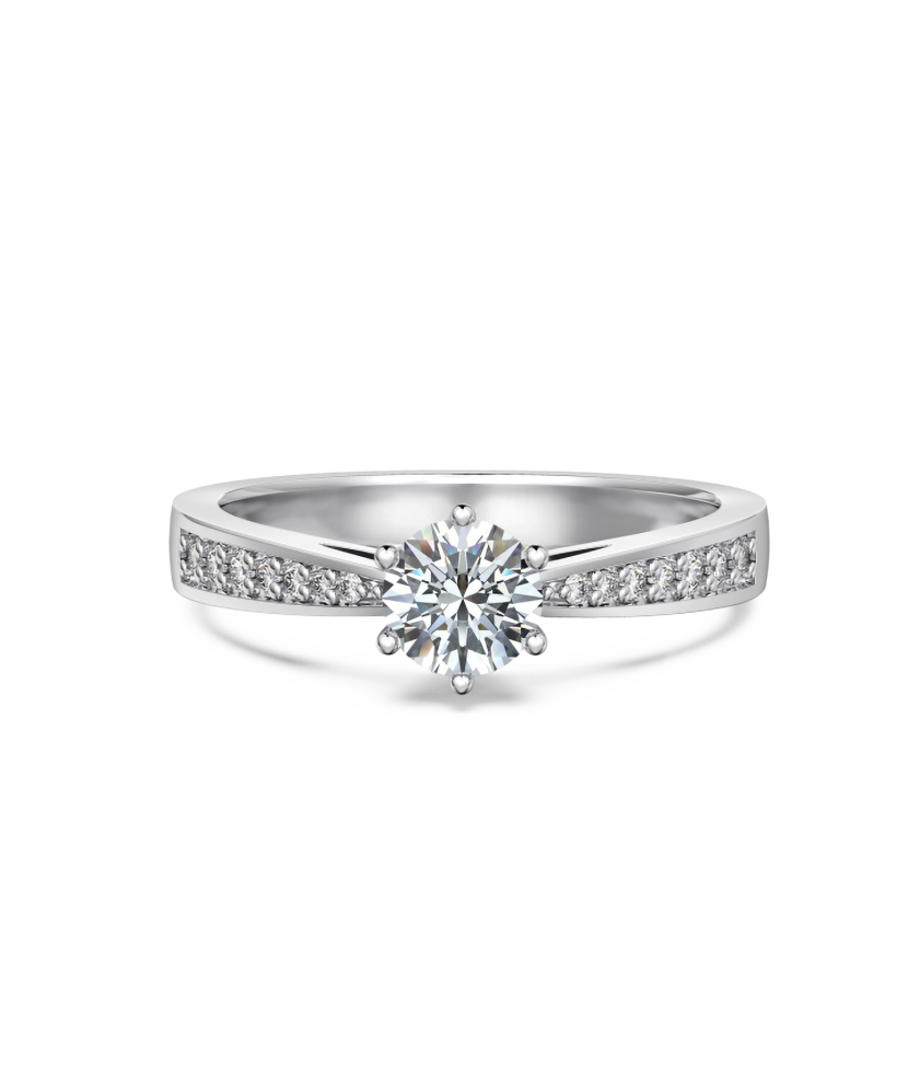 Hopeinen sormus moissaniiteilla 0.5ct