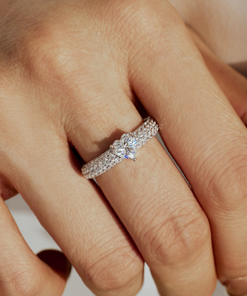 Silver ring with moissanites “Heart” 0.8ct