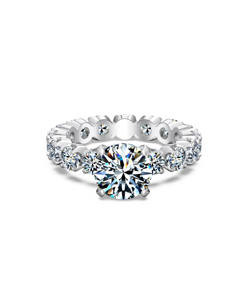 Hopeinen sormus moissaniiteilla 4.6ct