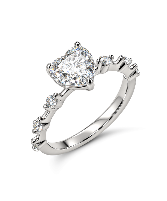 Hopeinen sormus moissaniiteilla “Sydän” 1.2ct