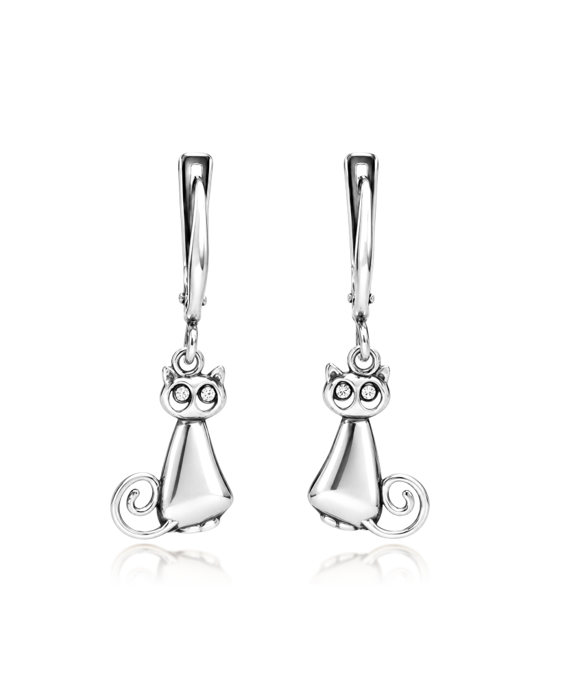Sterling silver earrings with zircons "cat"