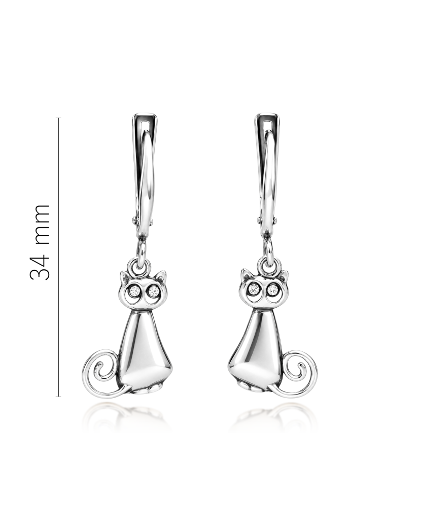 Sterling silver earrings with zircons "cat"