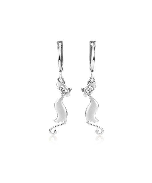 Sterling silver earrings with zircons "cat"
