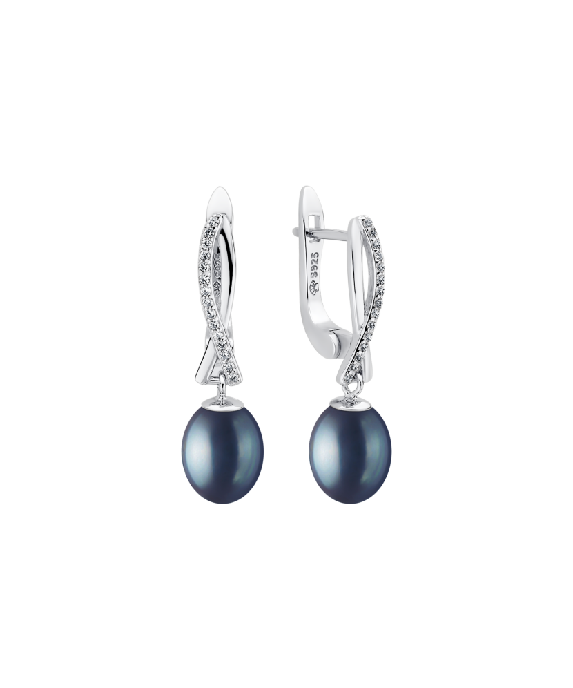 Sterling silver earrings with pearls and zircons