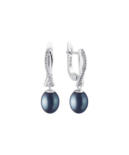 Sterling silver earrings with pearls and zircons